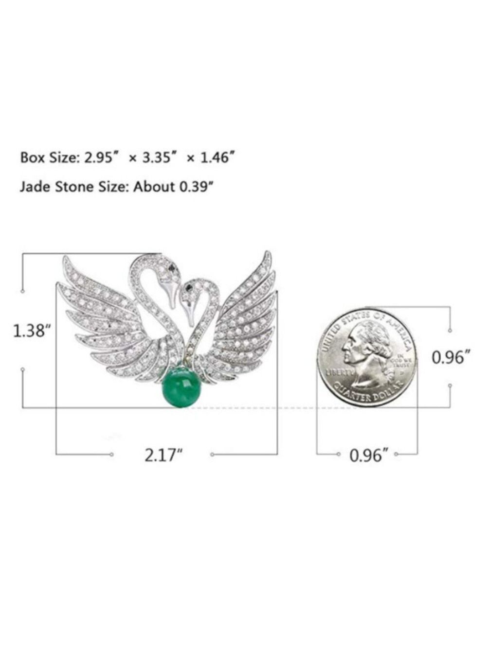 swan couple rhinestone & jade brooch / pendant - Picture 5 of 7